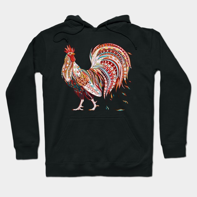 Patterned fiery rooster Hoodie by AnimalsFashion